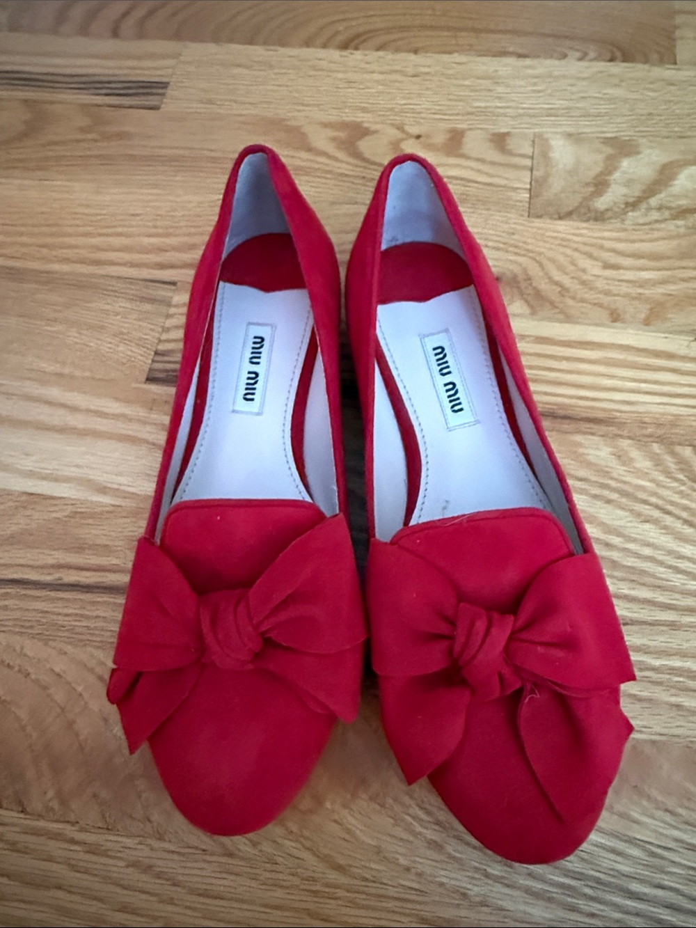 Miu Miu Red Suede Bow Flats